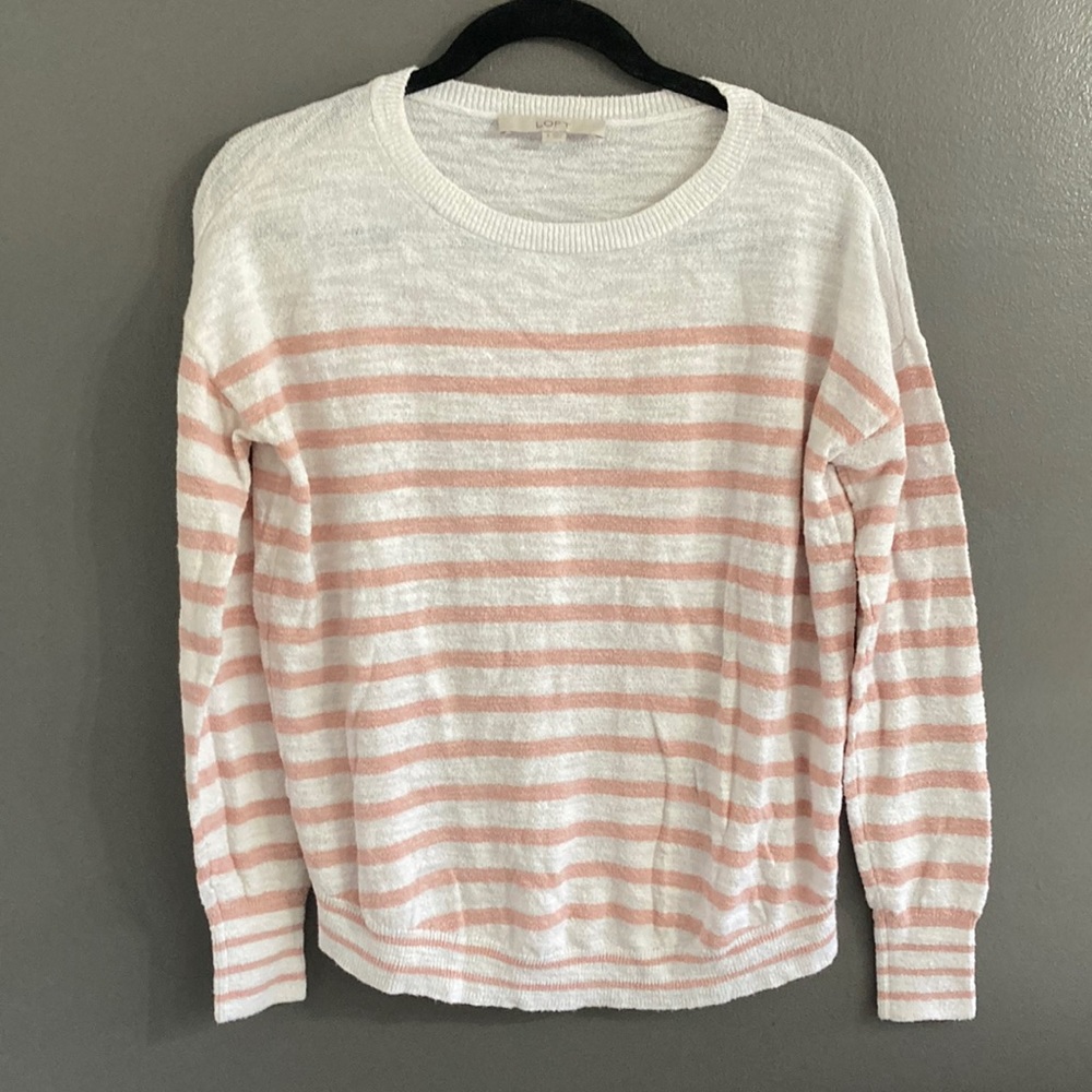 LOFT pink/white striped sweater Size S